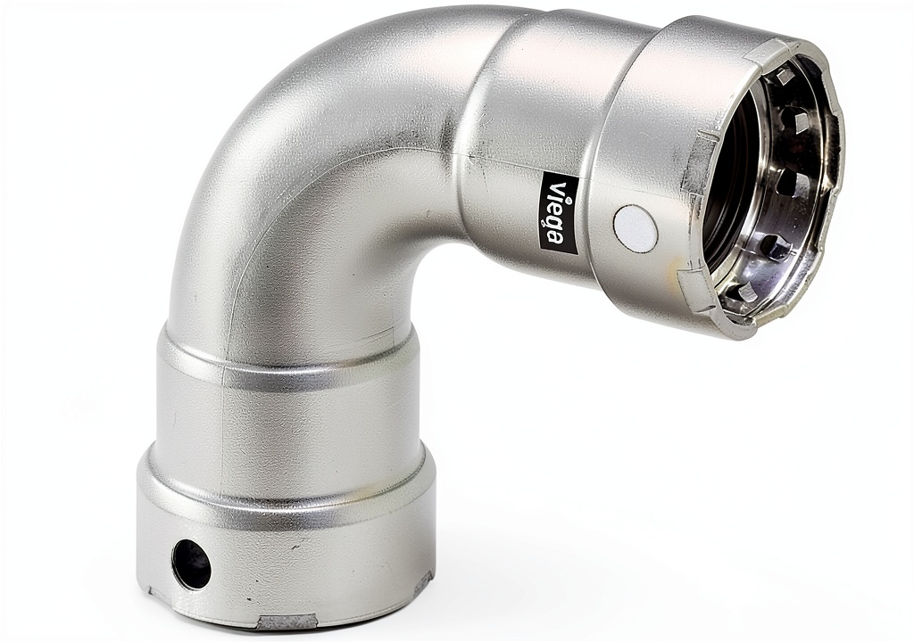 Viega universal hose fitting in stainless steel with detailed close-up