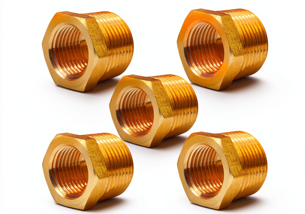 TALEGEN brass NPT reducer fittings displayed on a workbench
