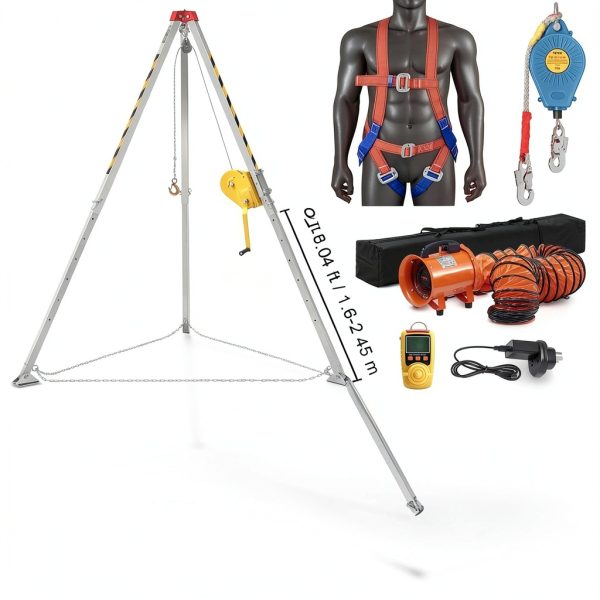 VEVOR Confined Space Tripod Kit 2600 lbs Winch, 8ft Legs, 98ft Cable-6