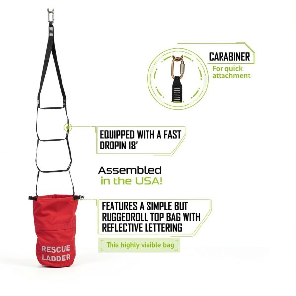 Frontline Fall Protection RLA18 Rescue Ladder Kit 18' | Breaking Strength: 5,000lbs/ 22kN | OSHA Compliant Rescue Kit with Deployment Bag | ANSI Z359.12 Steel Carabiner (30kN)-2