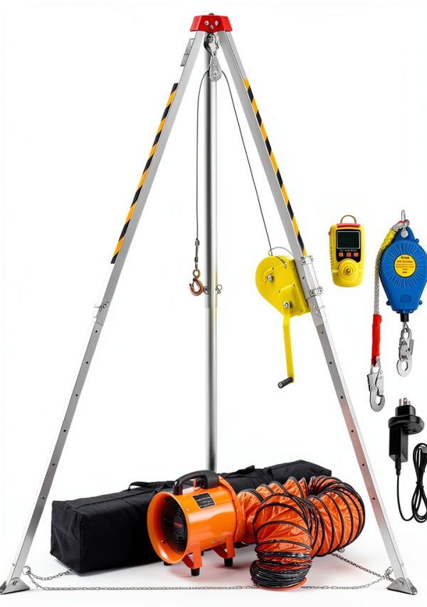 VEVOR Confined Space Tripod Kit 2600 lbs Winch, 8ft Legs, 98ft Cable-0