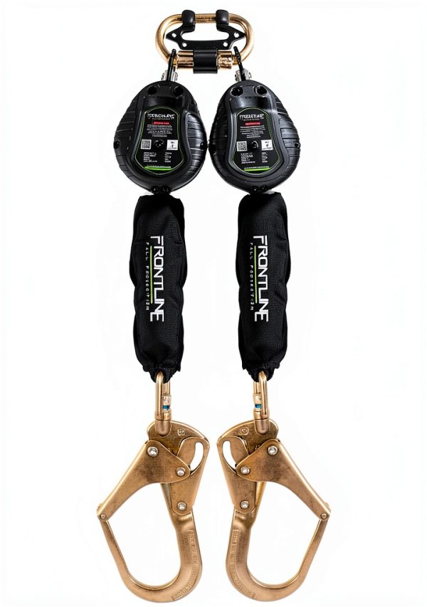 Frontline RPW062R 6' Web Twin Leg SRL with Steel Rebar Hooks | Lightweight & Compact | Durable Housing | Quick-Action Braking | 310 lbs Capacity | Meets ANSI & OSHA Standards | (3 Pack)-0