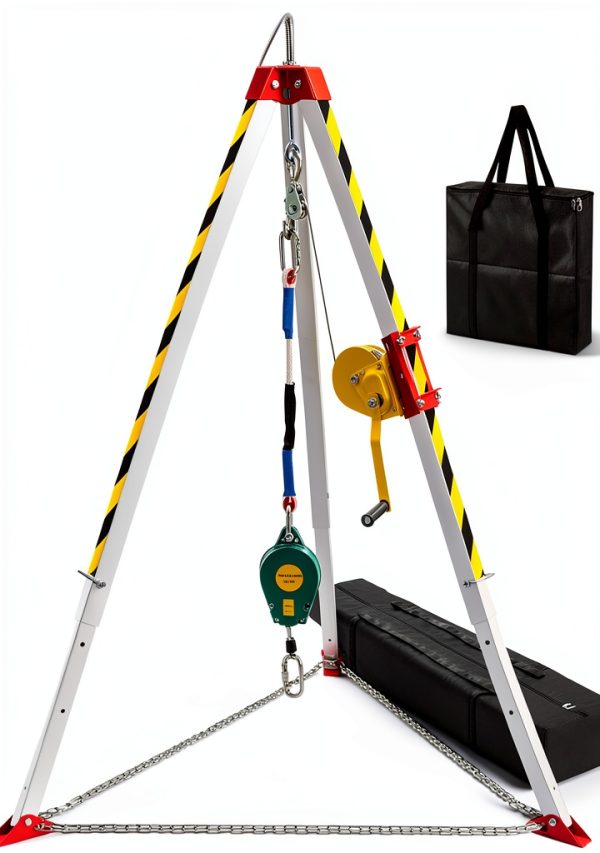 Confined Space Tripod Kit TRSMIMA Duty Rescue 1200lb Winch 7ft Legs-0